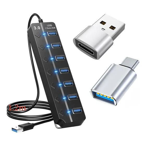 Usb 3.0 Hub Splitter 7 Puertos Con Interruptor Independ