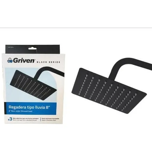 Regadera Ducha Cuadrada 8 Pulgadas Acero Inox Negro Mate