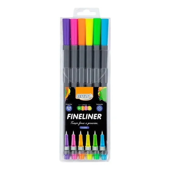Canetinha Hidrográfica Brw Finemarker 6 Cores Neons 0.4mm Cor Variadas