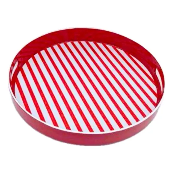 Bandeja Redonda Candy Color Rojo Blanca 33 Cm