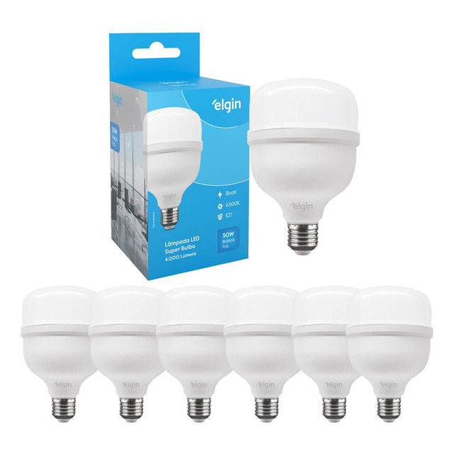 Kit 6 Lâmpadas Super Bulbo Alta Potência Led 50w - Elgin Cor Da Luz Branco-frio Kit 6 Lâmpadas Super Bulbo Alta Potência Led 50w - Elgin Cor Da Luz Branco-frio