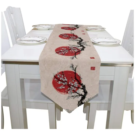 Camino Mesa Largo Japon 13.0 X 90.2 In Diseño Flor Cerezo
