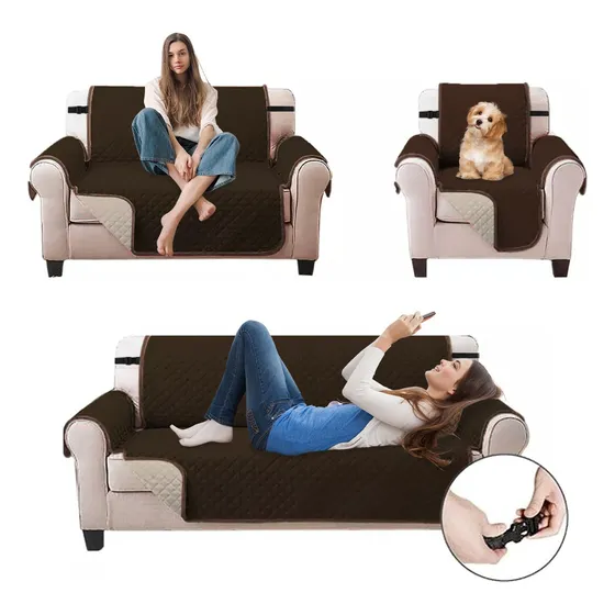 Protector Cubre Sala Sofá, 2 Vista Capitonado Lavable -3 Pcs