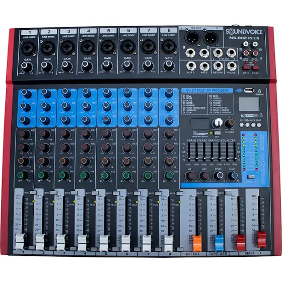 Mesa De Som 8 Canais Gravação Interface Bluetooth Ms802 Plus