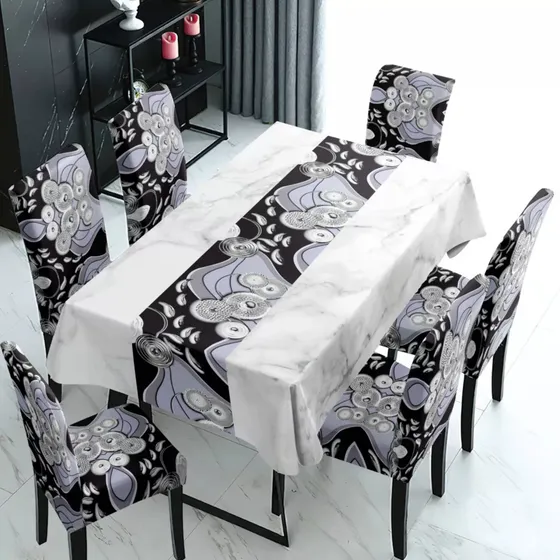 Juego 7 Piezas Mantel De Mesa Comedor + 6 Fundas Para Sillas
