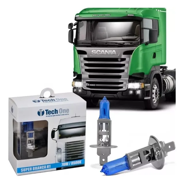 Par Lampada Super Branca H1 8500k Tipo Xenon 24v 70w Techone