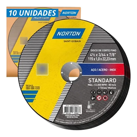Kit 10 Discos De Corte Standard 115x1.0x22.23 Norton