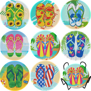 8 Posavasos De Pintura En Diamante Con Diseño Chanclas 8 Posavasos De Pintura En Diamante Con Diseño Chanclas