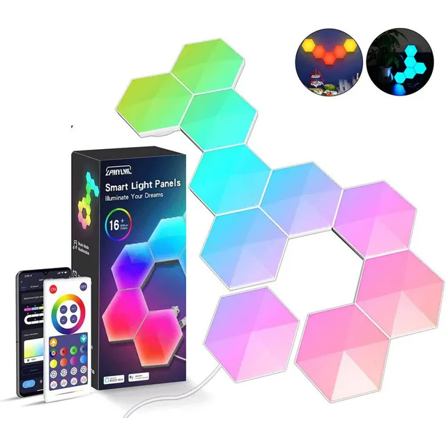 . Luz De Pared Interior Hexagonal Led Con Control De Voz