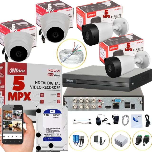 Kit Cctv 5 Megapíxeles Dahua Dvr 8 Ch + 4 Cámaras