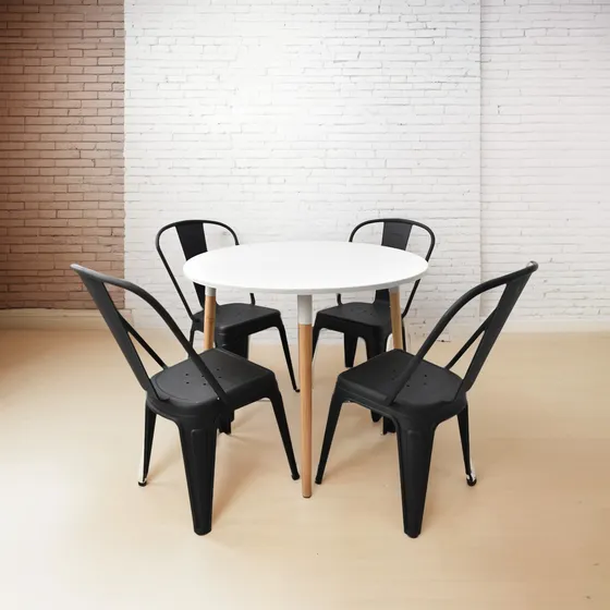 Combo Comedor Silla Tolix + Mesa Eames Redonda De 90 Cm