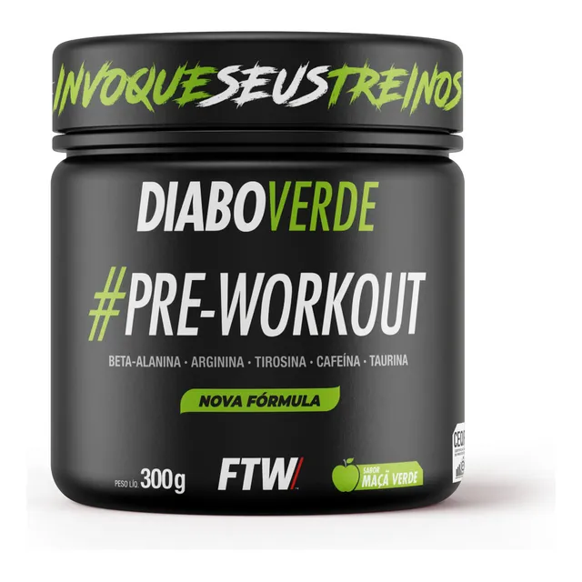 Suplemento en polvo, tarro de preentrenamiento FTW Green Devil, 300 g, sabor a manzana verde