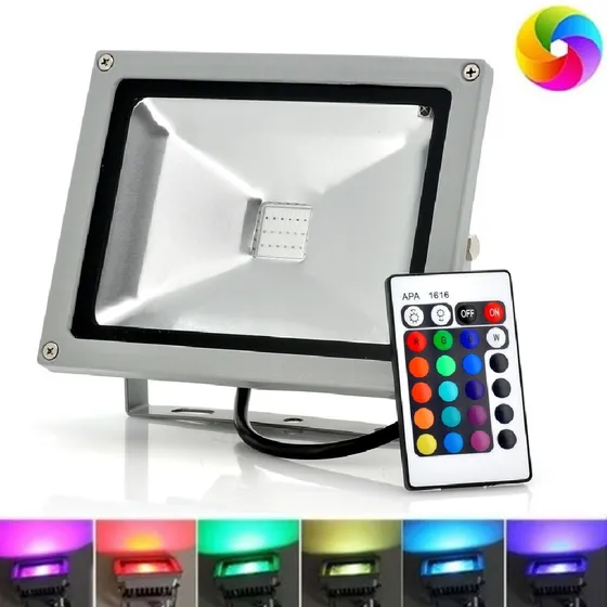 Reflector Led Exterior Intemperie Agua Color 30w Control Rgb