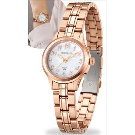 Relógio De Pulso Seculus Com Corria De Aço Inoxidável Cor Rosé - Fondo Branco