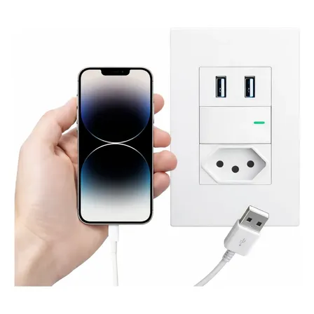 Tomada E Interruptor De Parede 2 Portas Usb Dupla Carregador Branco