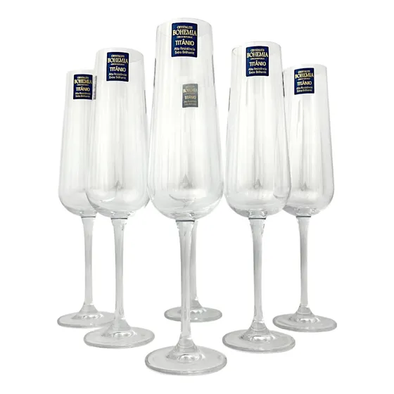 Jogo De 06 Taças Flute 220ml Champanhe Cristal Bohemia Ardea