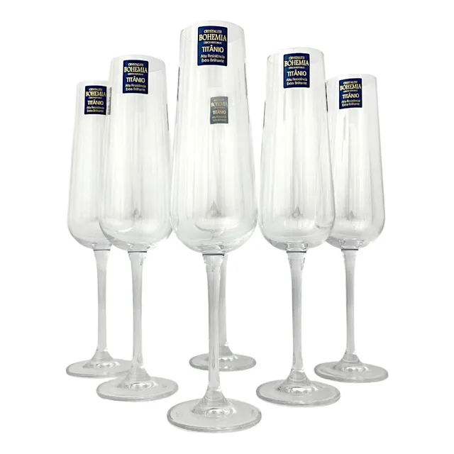 Jogo De 06 Taças Flute 220ml Champanhe Cristal Bohemia Ardea