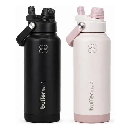 Termo Botella Agua Termica Acero Inoxidable Buffer Flask 1LT Tapa 2 en 1 Set de 2 - Black-Pink