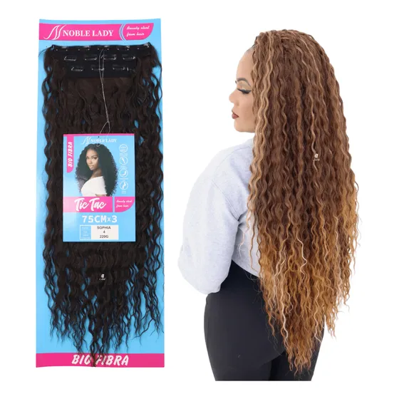 Aplique Tic Tac Cacheado Kit 3 Telas -bio Fibra 75cm -sophia Cor Castanho Medio Cor 04