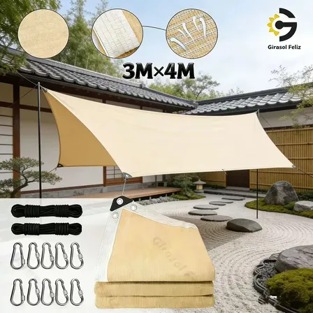 Helianna Malla Sombra Para Jardín 90% 3×4 Metro Borde Reforzado Duradero Beige Con 2 Cuerda 10 Hebilla