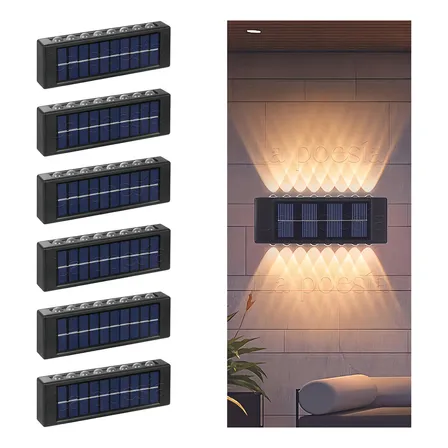 6 Pzs Lampara Focos Solares Led Exteriore Patio Jardín Pasillo Iluminación De Pared Decoración La Cálida Luz Blanca