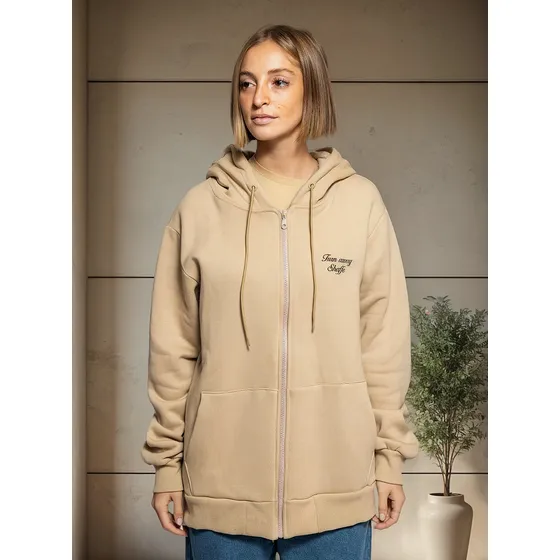 Campera Buzo Frisa Mujer Canguro Capucha Estampa Bordado Sha