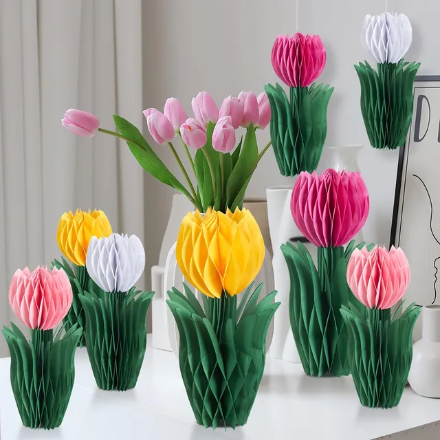 8 Pieza Decoracion Panal Flor Tulipan Fiesta Centro Mesa Dia