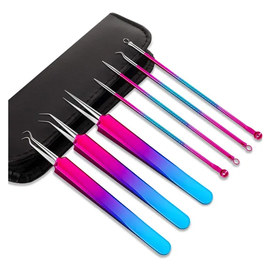 Kit De Sacacomedones De 7 Pcs Tornasol + Estuche De Cuero 
