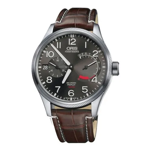 Reloj Oris Big Crown Propilot Original Color De La Correa Caqui Color Del Bisel Gris Color Del Fondo Gris Oscuro