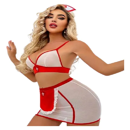 Conjunto Lencería Enfermera Blanco Y Rojo