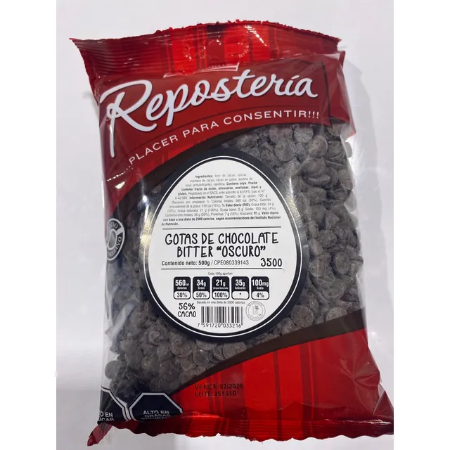 Gotas De Chocolate Bitter (oscuro) 500gr