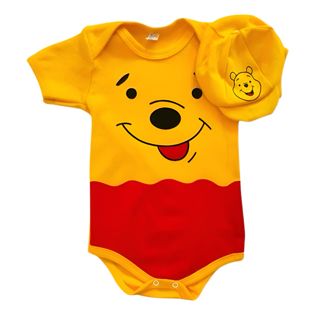 Body Bebê Tematico + Boina Ursinho Pooh Fantasia Mêsversario Body Bebê Tematico + Boina Ursinho Pooh Fantasia Mêsversario