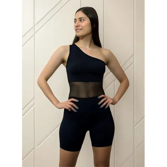 Catsuit Mono Body Negro Elastizado Con Cierre Short Lycra