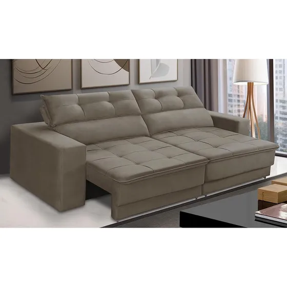 Sofá Retrátil Reclinável 2 Lugares 1,50m Molas Emily Suede Cor Cappuccino