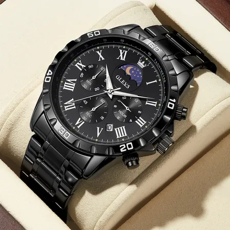 Olevs Relógio Masculino Original Aço Preto Quartzo 2950 Preto