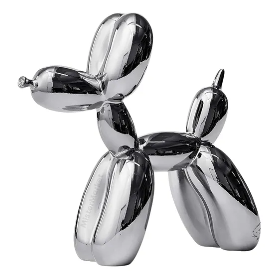 Figura Perro Globo 18cm Chico Plateado Estatua Ceramica Zn