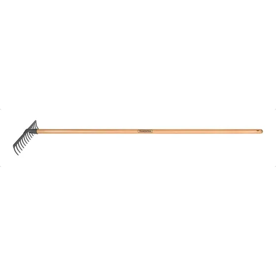 Rastrillo de metal curvo de alta resistencia con mango de madera de 14 dientes, color negro
