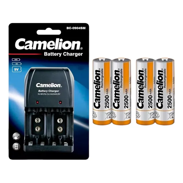 Cargador De Pilas Camelion + 4 Pilas Recargables Aa 2500mah
