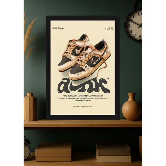Quadro Decorativo Nike Dunk Low Stussy 40th Com Vidro
