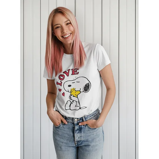 Polera Snoopy Charlie Brown Love Algodon Estampado