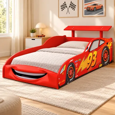 Cama Infantil Solteiro Carro Vermelha Spoiler Estilo Corrida Vermelho Mcveloz