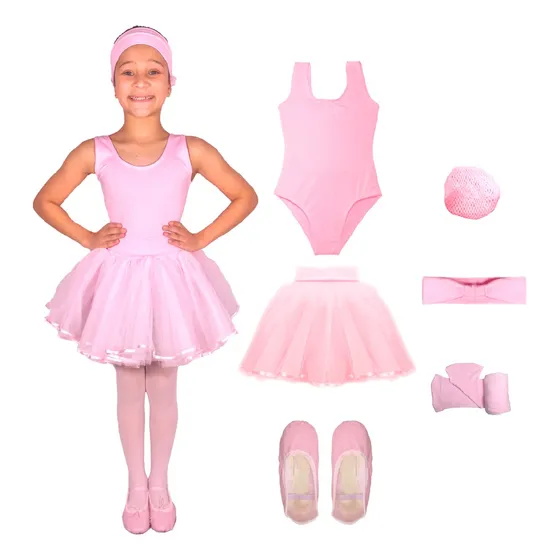 Kit Roupa Ballet Infantil 6 Itens  Volta Às Aulas Saia Tule