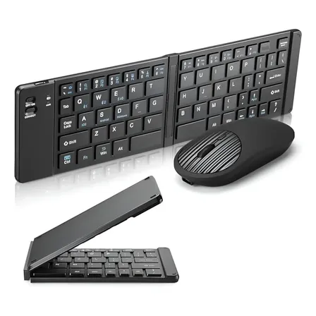 Mini Teclado Y Ratón Bluetooth Plegables Y Recargables, Port Negro