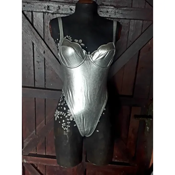 Precioso Traje De Baño Dama Entero Plateado. Talla S.nuevo