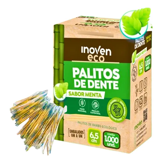 Palito De Dente Bambu Sabor Menta Embalados Um A Um 1000 Un
