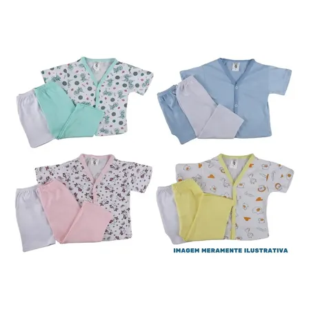 Kit Pijama C/3 Peças Verão Conjunto Bebe Manga Curta