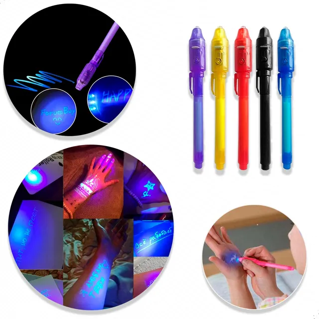 Kit Caneta Tinta Invisível Luz Negra Marca Texto Atacado