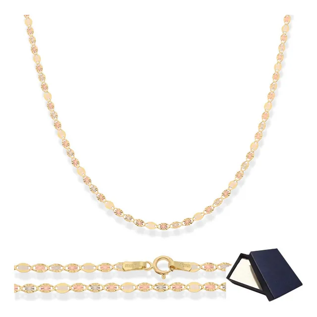 Cadena Oro Sólido 14k Florentino Planchada 2mm 50cm Italy Mujer Dama Oro Puro 14k Cadena Italiano Planchada 3 Oros 14k Joyería Fina Oro Florentino 14k 14 Kilates Regalo Oro Novia 14k Italy