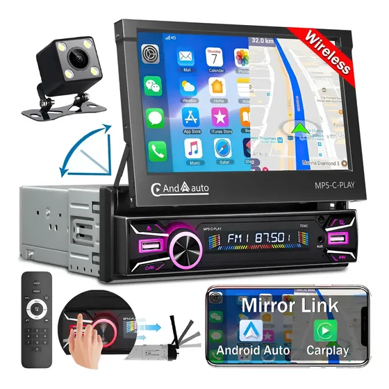 Central Multimídia BrisaLivre 7" Retrátil Touch para Carro com CarPlay e Android Auto sem Fio