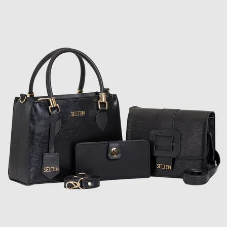 Bolsa Bandolera Tote Transversal E Carteira Feminina Selten Cor Preto